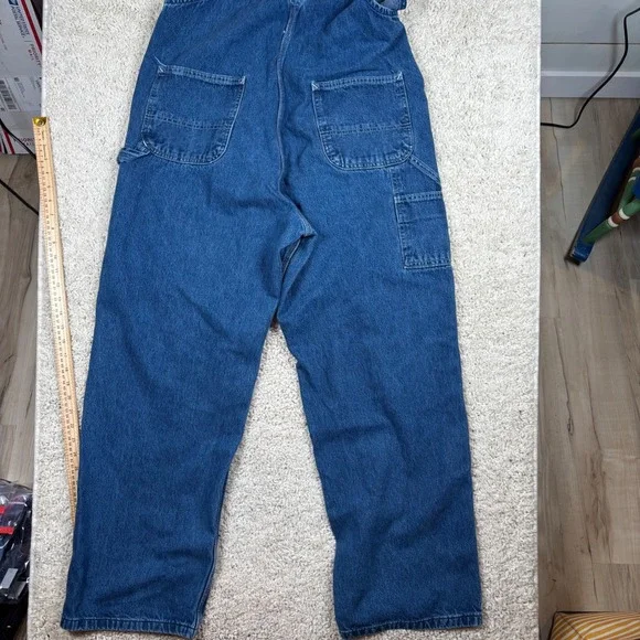 Carhartt R07 DST Denim Bib Overalls Men 38x32 Dark Stone Blue Excellent Workwear - Picture 9 of 10